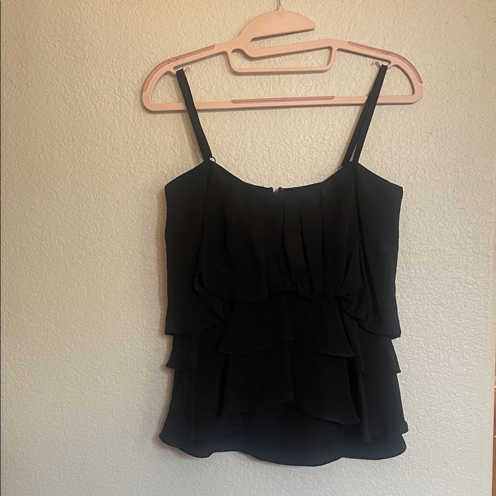 BCBG MaxAzaria 100% Silk Black Layered tiered Women's tank top